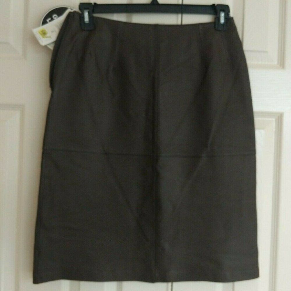 VTG Nygard Collection Brown 100% Genuine Leather  Pencil Skirt Sz 8P For Craft